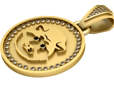 Pingente Medalh&atilde;o de Touro Diamante Modelo 3D