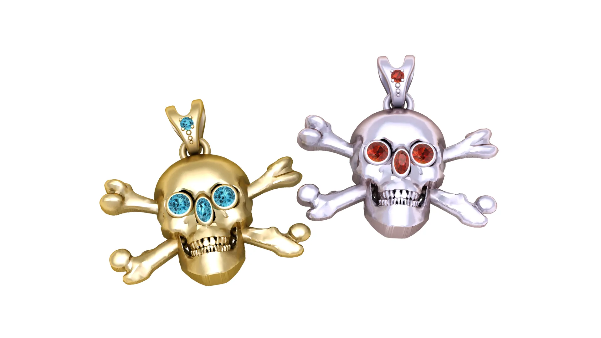Gemstone Skull Crossbones Pendant 3D Model .c4d .max .obj .3ds .fbx .stl .blend