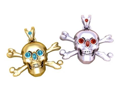 Colgante de tibias cruzadas con calavera de piedras preciosas Modelo 3D