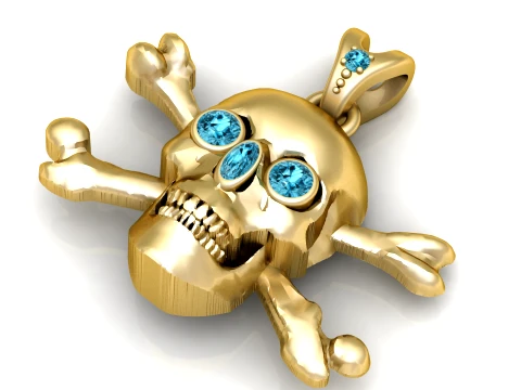 Gemstone Skull Crossbones Pendant 3D Model