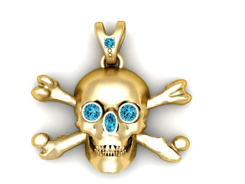 Gemstone Skull Crossbones Pendant 3D Model