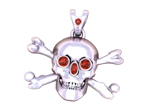 Gemstone Skull Crossbones Pendant 3D Model