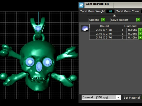 Gemstone Skull Crossbones Pendant 3D Model