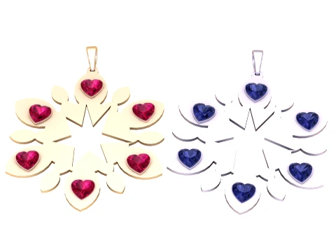 Colgante de piedras preciosas de copo de nieve en forma de coraz&oacute;n Modelo 3D
