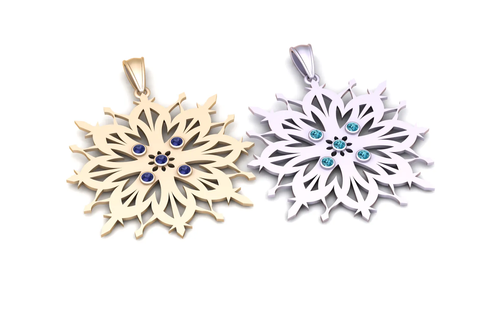 Elegant Snowflake Gemstone Pendant 3D Model .c4d .max .obj .3ds .fbx .stl .blend 