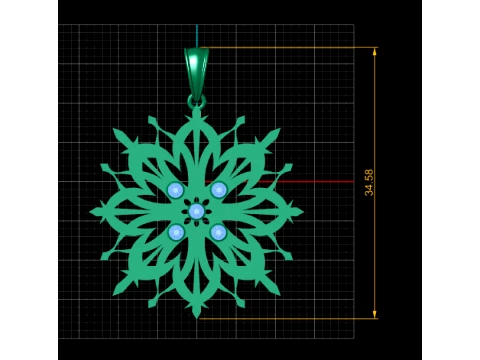 Elegant Snowflake Gemstone Pendant 3D Model