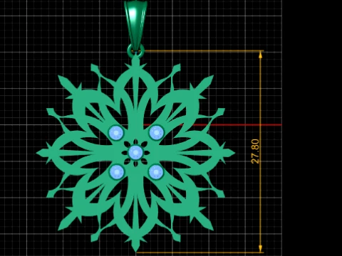 Elegant Snowflake Gemstone Pendant 3D Model