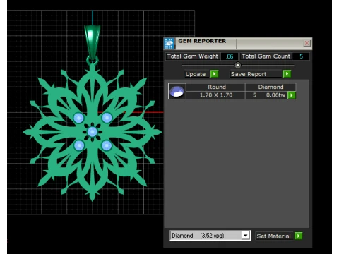 Elegant Snowflake Gemstone Pendant 3D Model