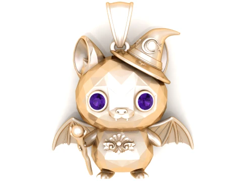 Wizard Bat Character Pendant 3D Model