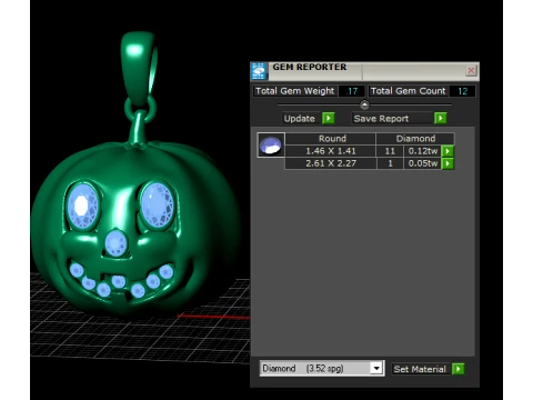 Gemstone Jack-O-Lantern Pendant 3D Model