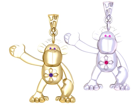 手を振る猿の花のペンダント 3Dモデル