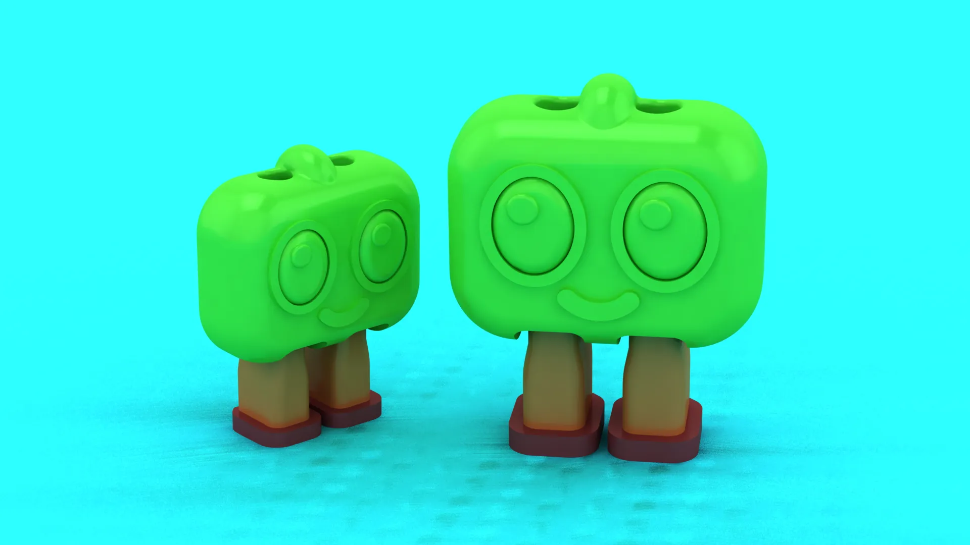 Cheerful Green Slime Bots 3D Model .c4d .max .obj .3ds .fbx .stl .blend