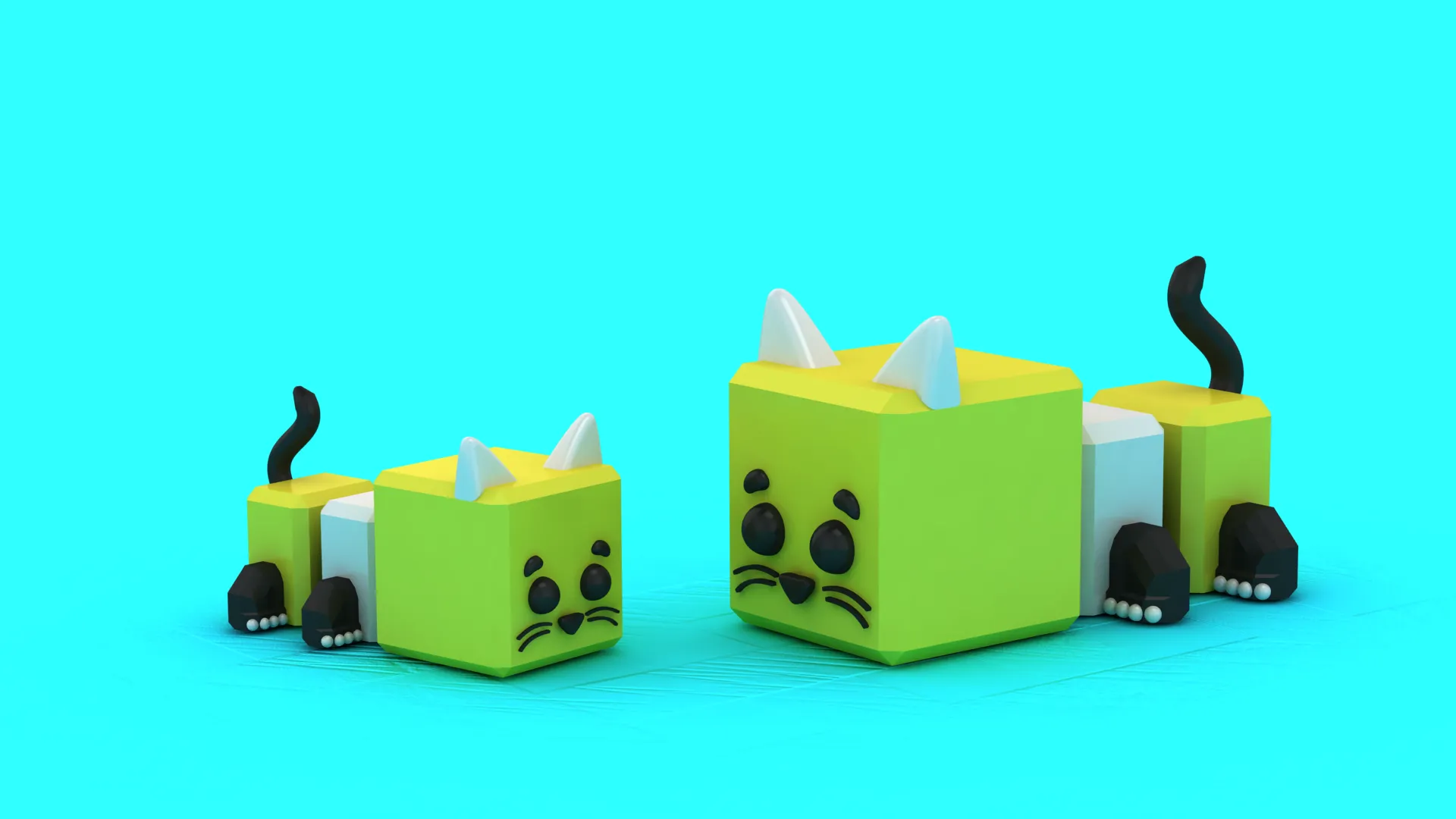 Blocky Green Cats 3D Model .c4d .max .obj .3ds .fbx .stl .blend