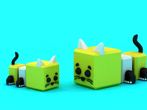 ブロック状の緑の猫 3Dモデル