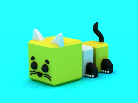 Blocky Green Cats 3D Model