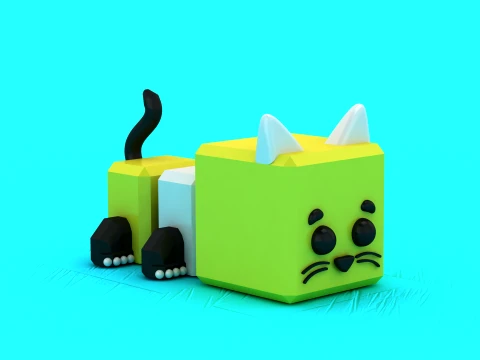 Blocky Green Cats 3D Model