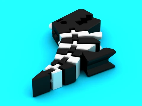 Blocky Fossil Fish 3D Model