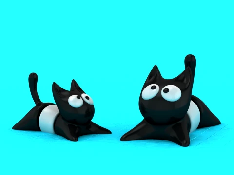 Schwarze K&auml;tzchen mit gro&szlig;en Augen 3D Modell