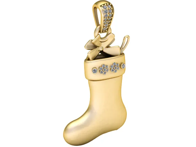 Christmas Stocking Gold Pendant 3D Model .c4d .max .obj .3ds .fbx .stl .blend