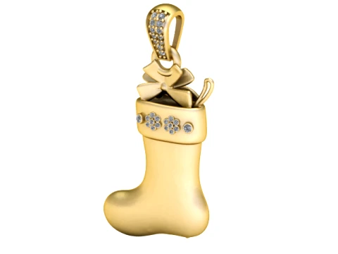 Christmas Stocking Gold Pendant 3D Model