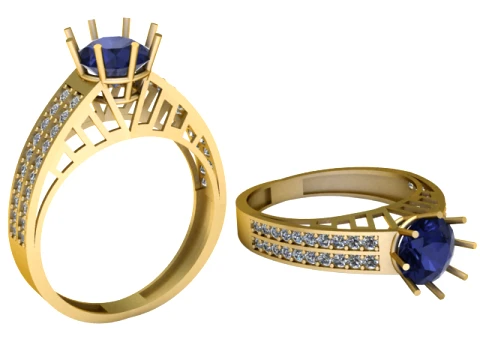 Blue Sapphire Diamond Gold Ring 3D Model