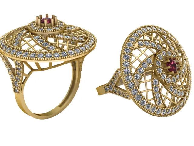 Ruby Diamond Filigree Statement Ring 3D Model .c4d .max .obj .3ds .fbx .stl .blend 