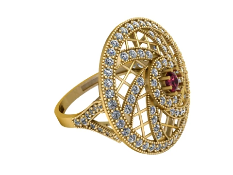 Ruby Diamond Filigree Statement Ring 3D Model