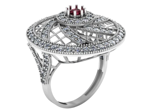 Ruby Diamond Filigree Statement Ring 3D Model