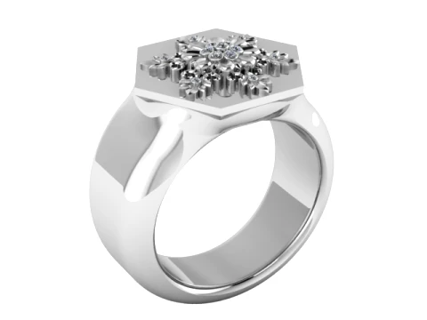 Floral Diamond Gold Signet Ring 3D Model