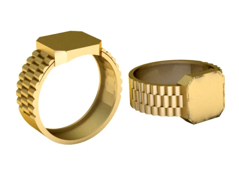 Watch-Link Gold Signet Ring 3D Model