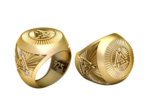 Anel de sinete de ouro com triângulo geométrico Modelo 3D