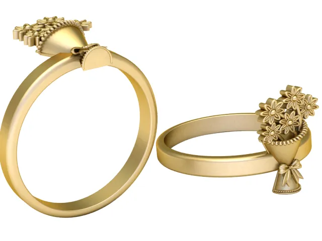 Floral Bouquet Gold Ring 3D Model .c4d .max .obj .3ds .fbx .stl .blend