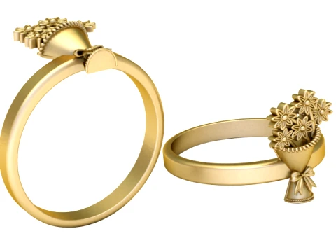 Floral Bouquet Gold Ring 3D Model