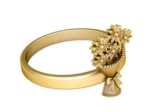 Floral Bouquet Gold Ring 3D Model