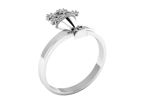 Floral Bouquet Gold Ring 3D Model