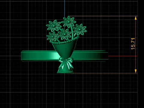 Floral Bouquet Gold Ring 3D Model