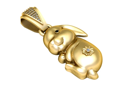 Pingente de ouro com diamante floral coelhinho Modelo 3D