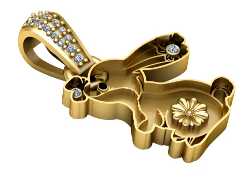 Pingente Floral Coelhinho Dourado Modelo 3D
