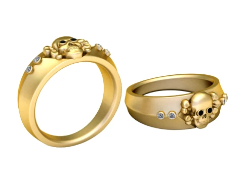 Anel de ouro com diamante de caveira Modelo 3D