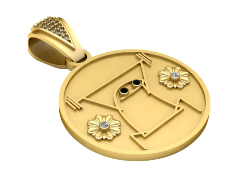 Pingente Geométrico Gato Floral Dourado Modelo 3D