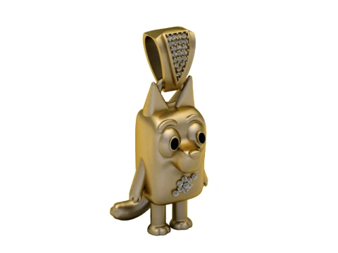 Pingente de ouro com diamante de gato fofo Modelo 3D