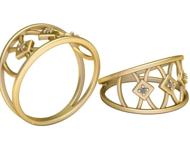 Geometric Diamond Gold Band Ring 3D Model .c4d .max .obj .3ds .fbx .stl .blend 
