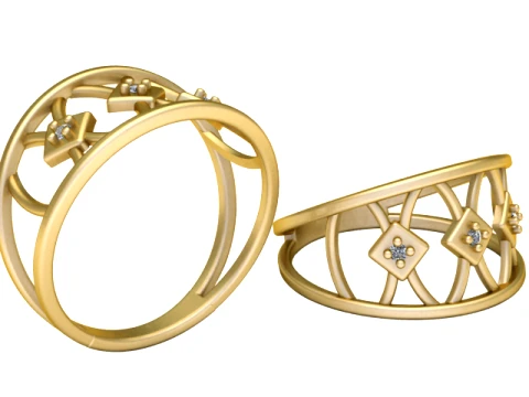 Anel Geométrico Diamante Ouro Modelo 3D