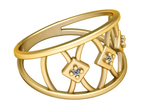 Geometric Diamond Gold Band Ring 3D Model