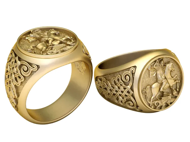 Medieval Knight Gold Signet Ring 3D Model .c4d .max .obj .3ds .fbx .stl .blend 