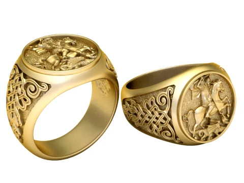 Anel de sinete de ouro de cavaleiro medieval Modelo 3D