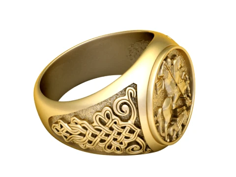Medieval Knight Gold Signet Ring 3D Model