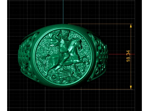 Medieval Knight Gold Signet Ring 3D Model
