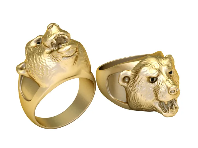 Roaring Bear Gold Signet Ring 3D Model .c4d .max .obj .3ds .fbx .stl .blend 
