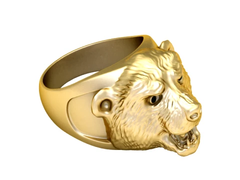 Roaring Bear Gold Signet Ring 3D Model